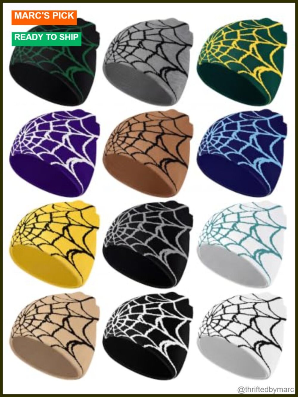 12 Pc Knit Beanie Set Web Graphic Gothic Skullies Warm Winter Hats